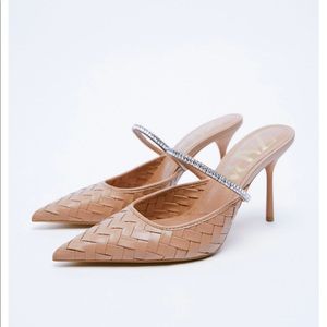 Zara Tan Sparkly Trim Heeled Shoes NWT